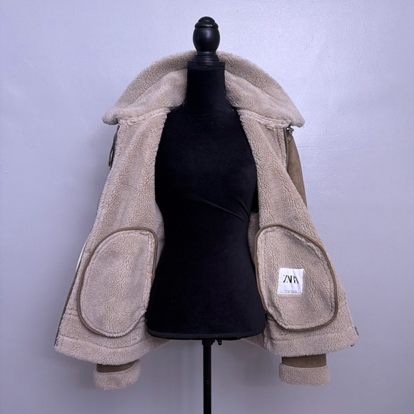 Zara Suede Moto Jacket Faux Fur Lined Medium M Women’s Biker - Picture 5 of 10